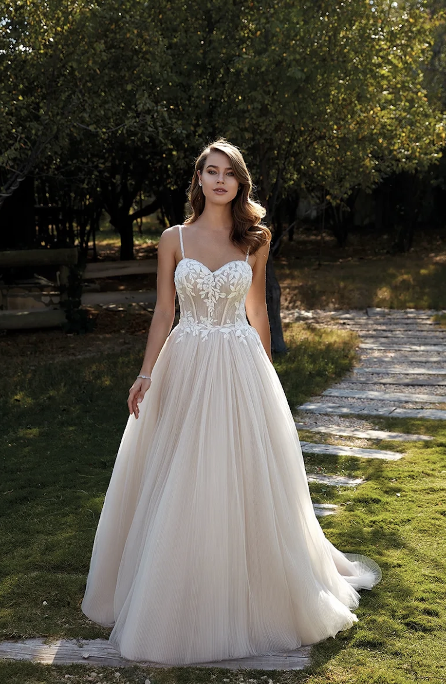 Model wearing Meredith wedding dress by Eddy K Italia