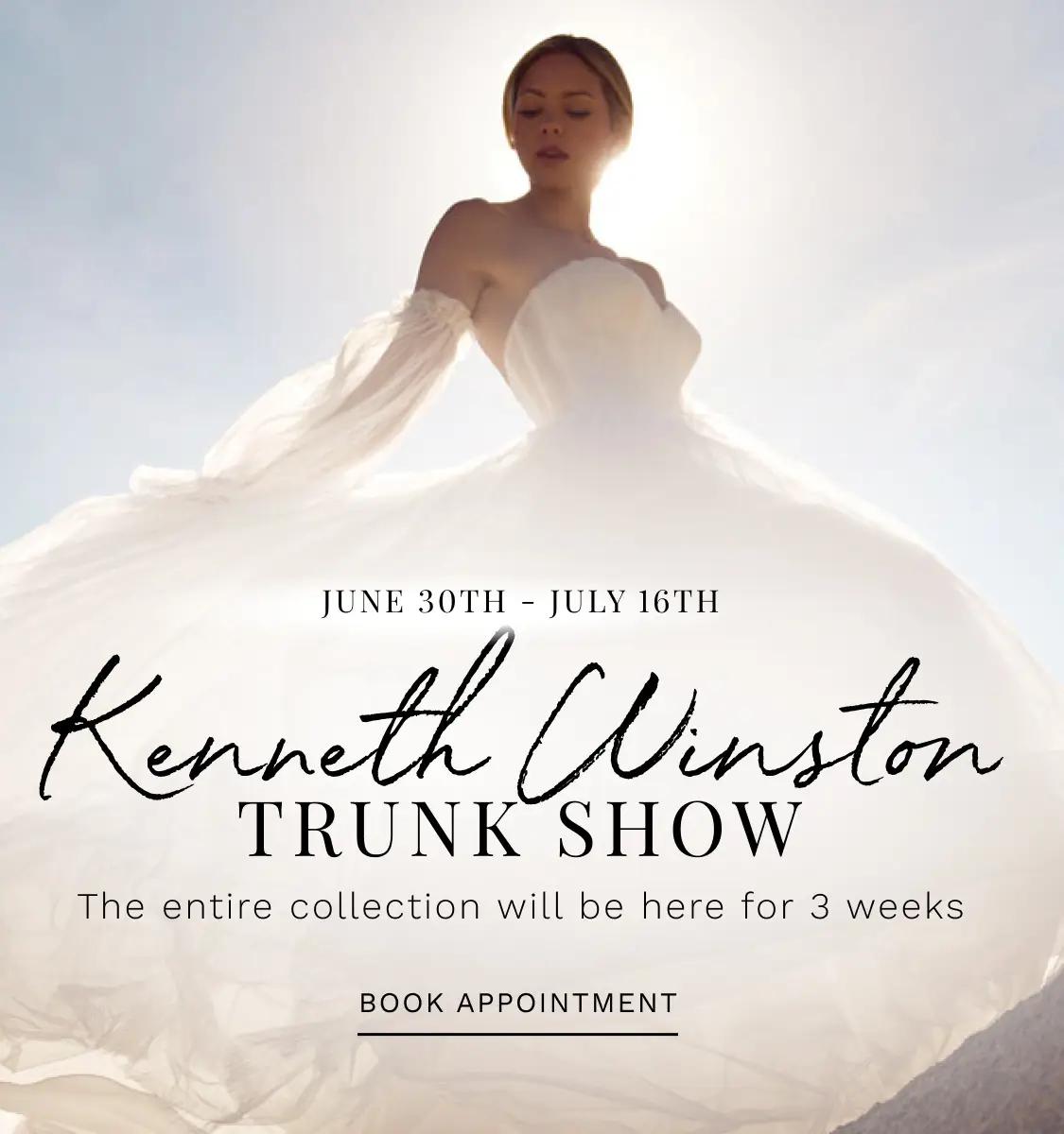 Kenneth Winston trunk show at Dublin Bridal. Model wearing Kenneth Winston bridal gown.